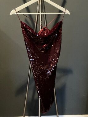 Sequin Slip Mini Dress in Burgundy